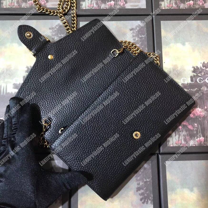 G*u*i calfskin garden dionysus chain wallet black with butterfly