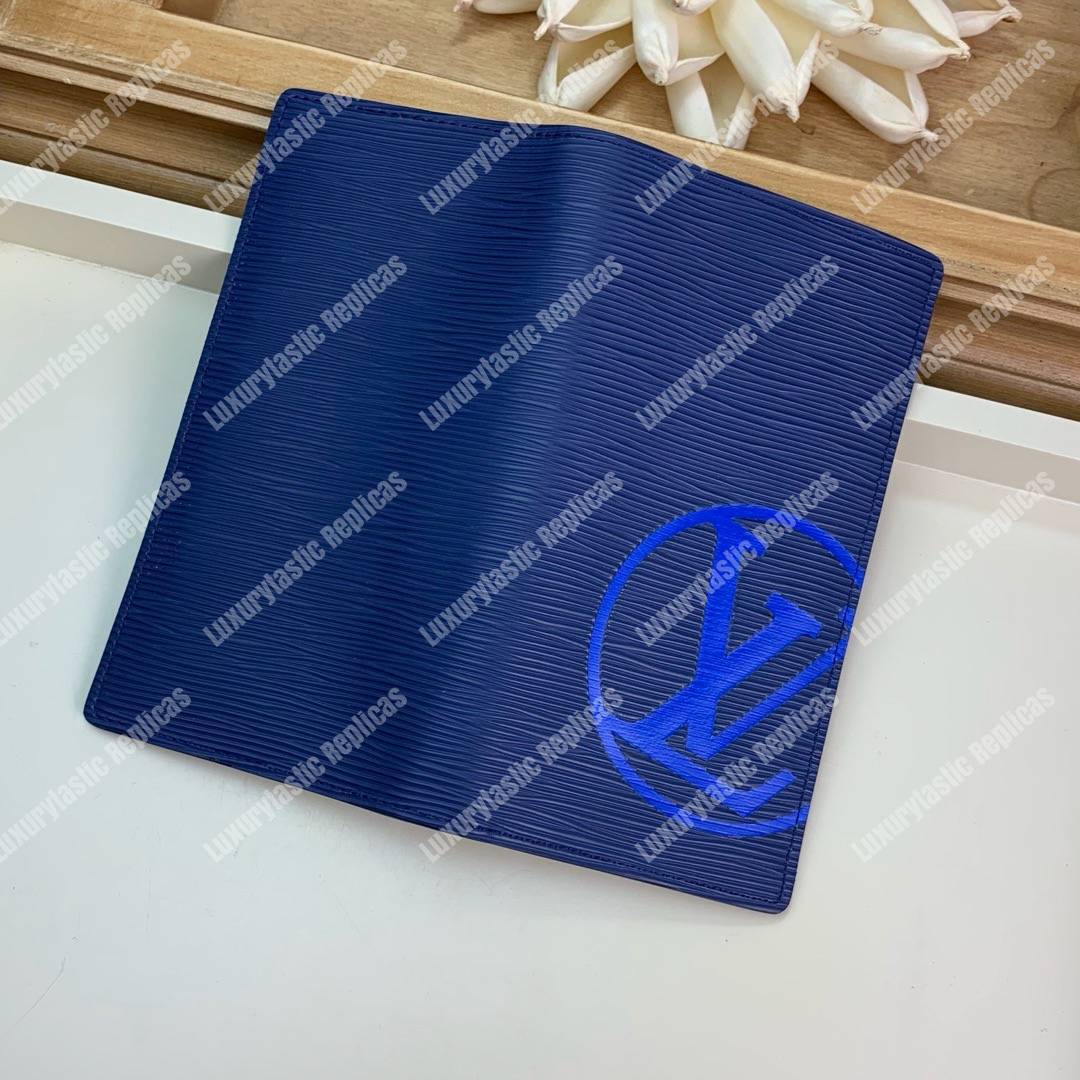 LV Brazza Wallet Epi Leather Marine Bleu Initials