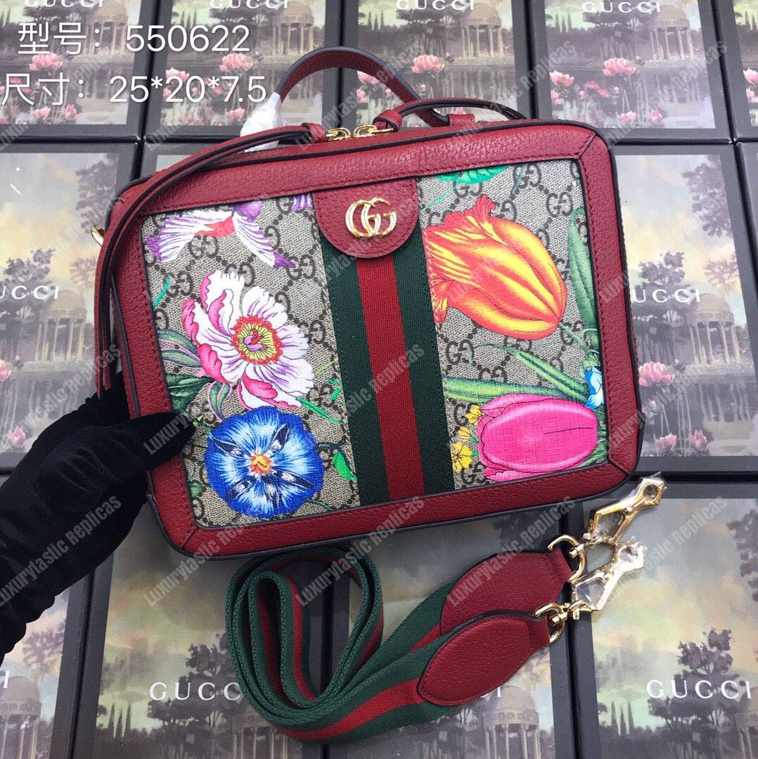 G*u*i ophidia gg flora small shoulder bag red