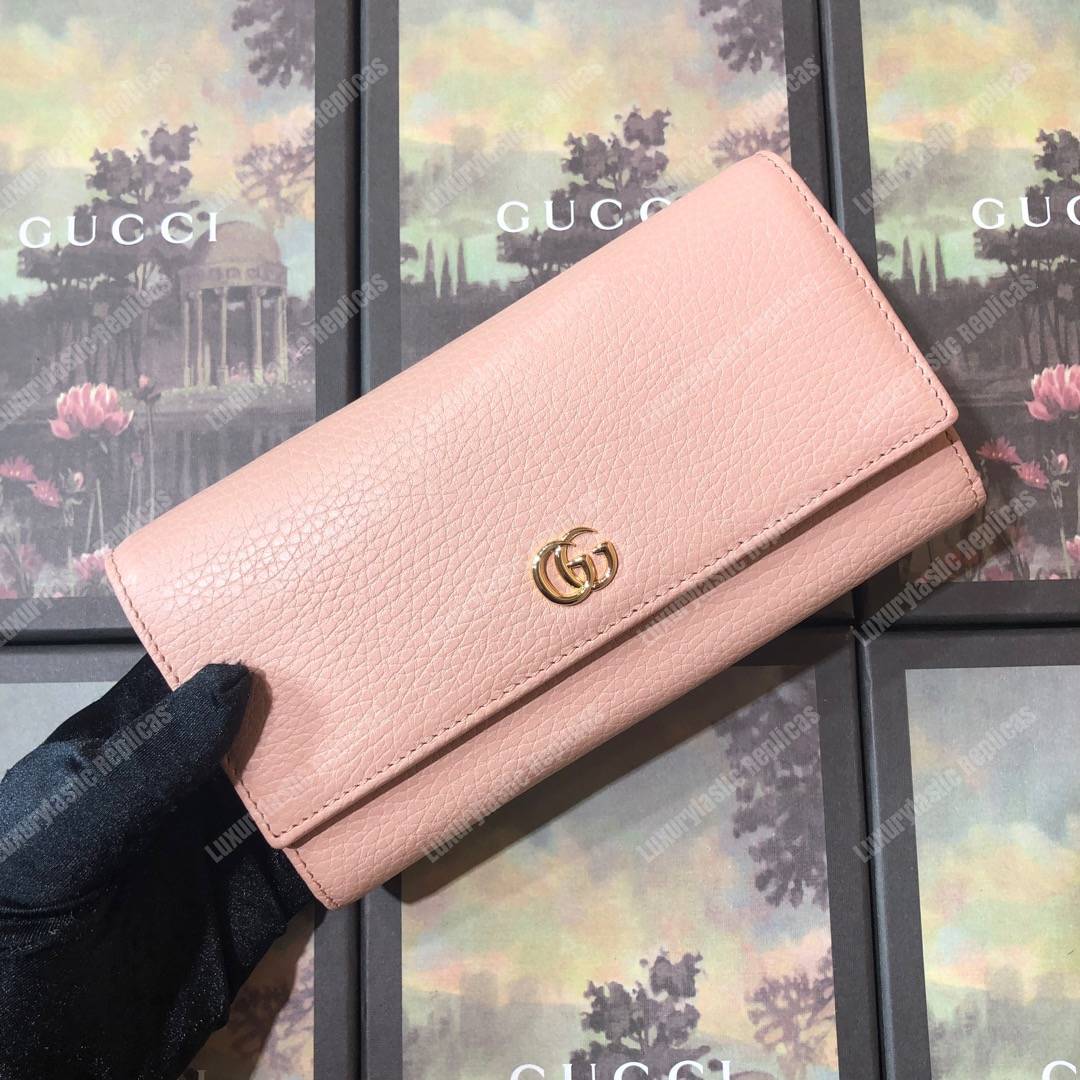 G*u*i light pink gg marmont leather continental wallet small gg metal