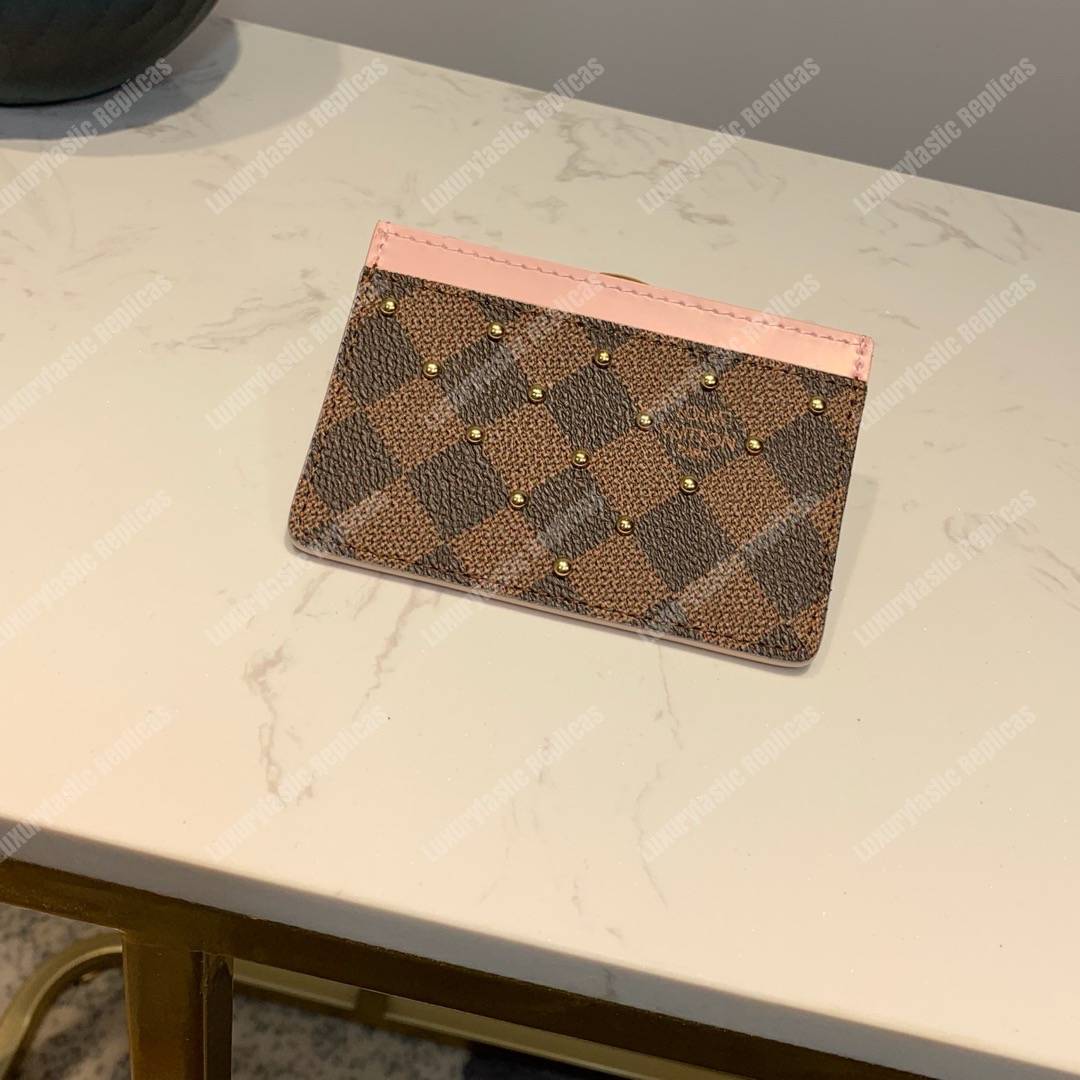 LV Card Holder Damier Ebene Rose Ballerine Pink