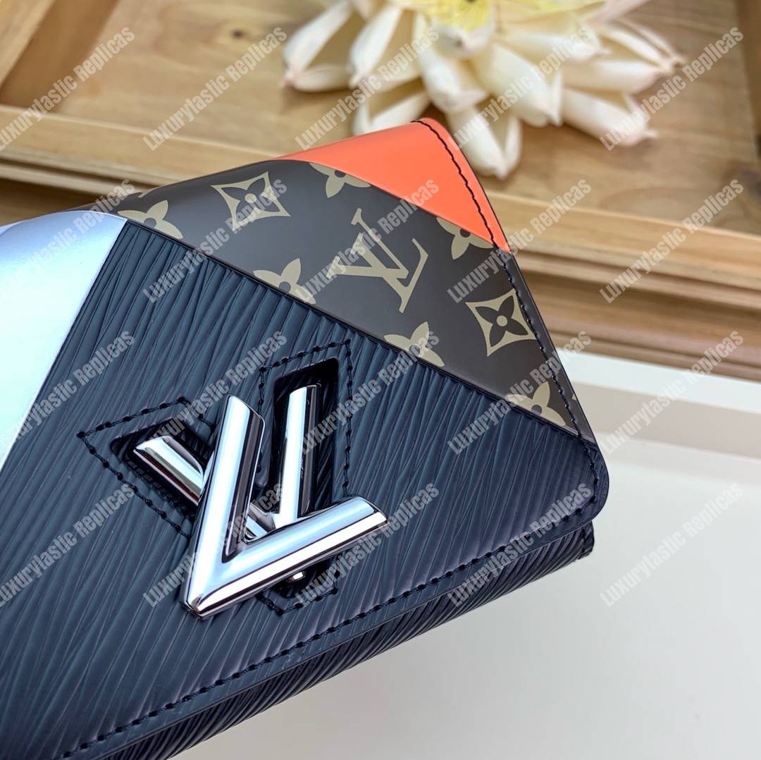 LV Twist Compact Wallet Epi Leather Monogram Noir Tan