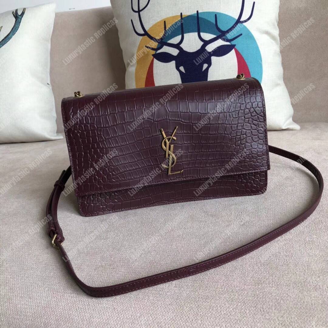 Saint Laurent Sunset Medium In Dark Red Crocodile