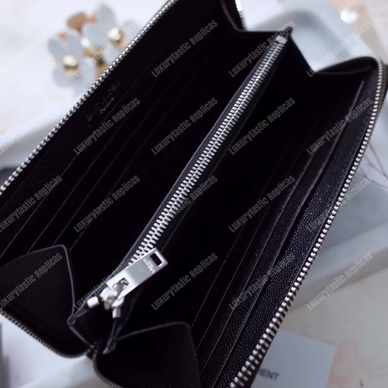 Saint Laurent Monogram Zip Around Wallet Black Grain De Poudre