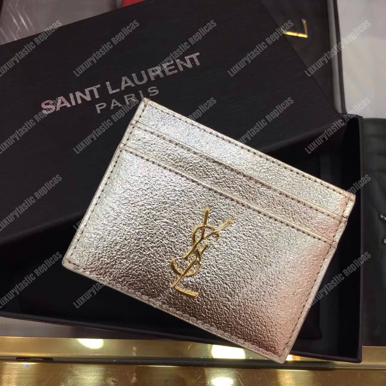 Saint Laurent Monogram Card Case Glitter Gold