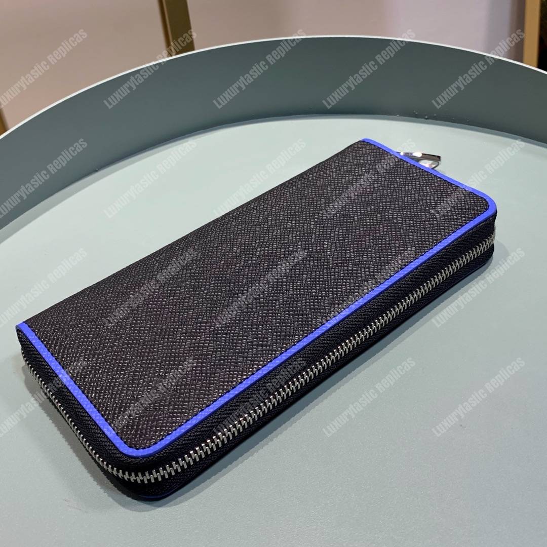 LV Zippy Wallet Vertical Taiga Leather Blue Trim