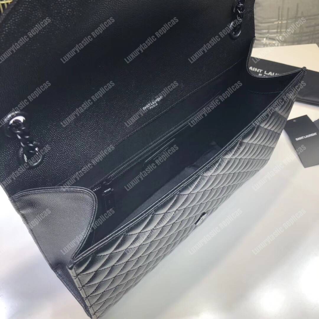 Saint Laurent Envelope Medium Bag Mix Matelassé Grain De Poudre Embossed leather Black Black-Toned