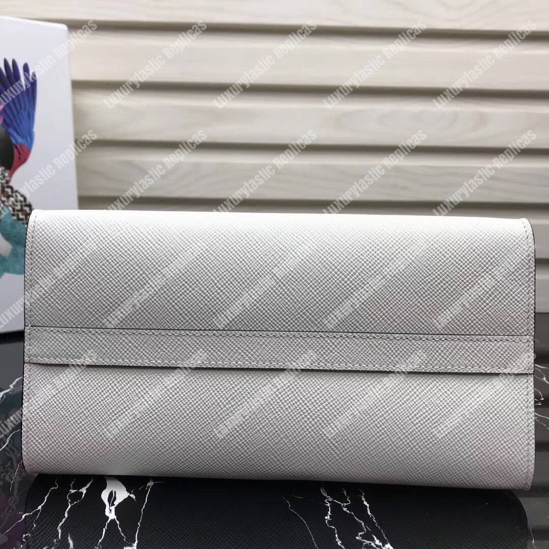 pra*a monoCh*0me saffiano leather bag white