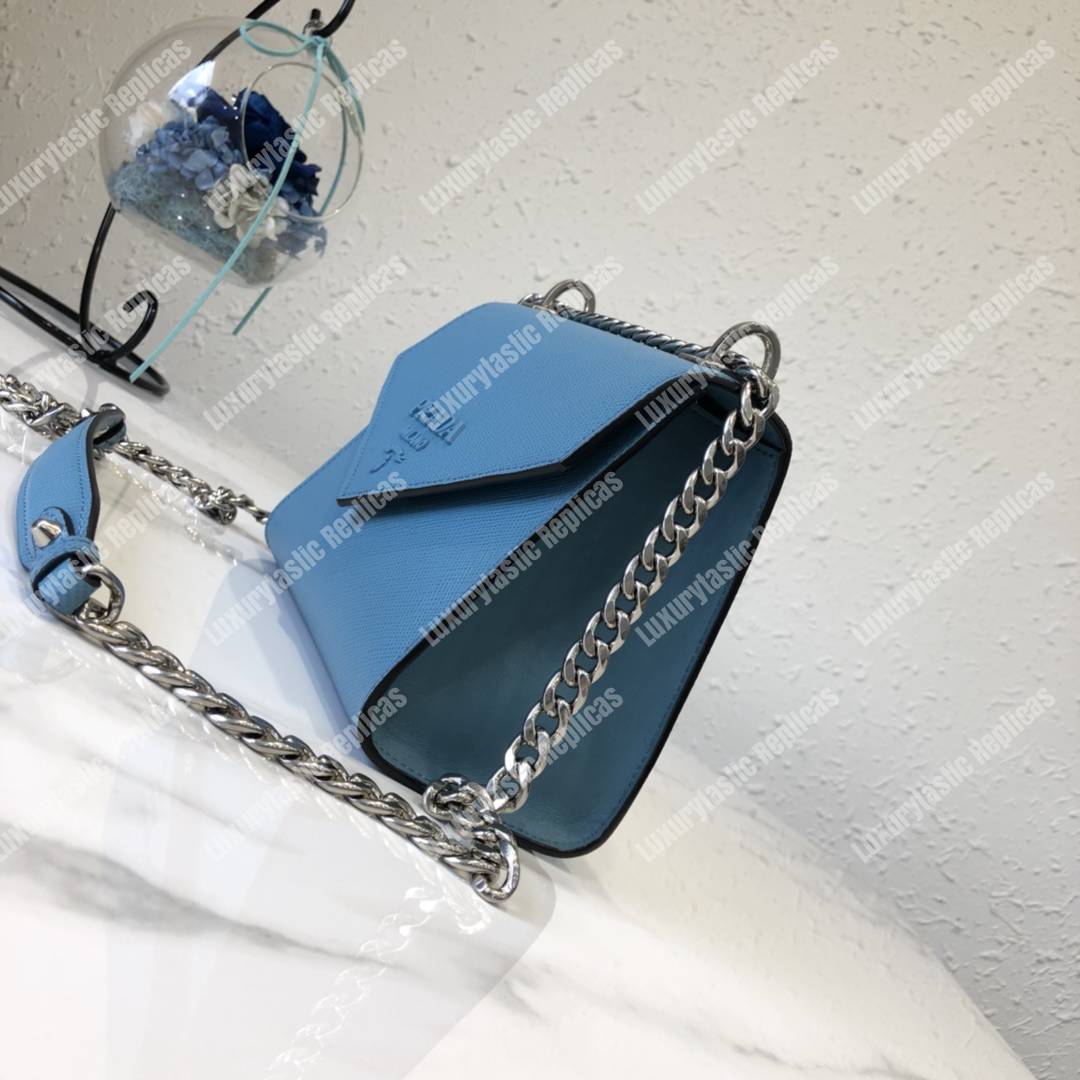 pra*a monoCh*0me saffiano leather bag light blue
