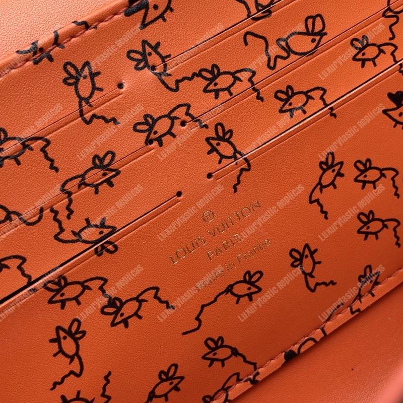 LV Twist Chain Wallet Catogram Dogs and Cats Brown Orange