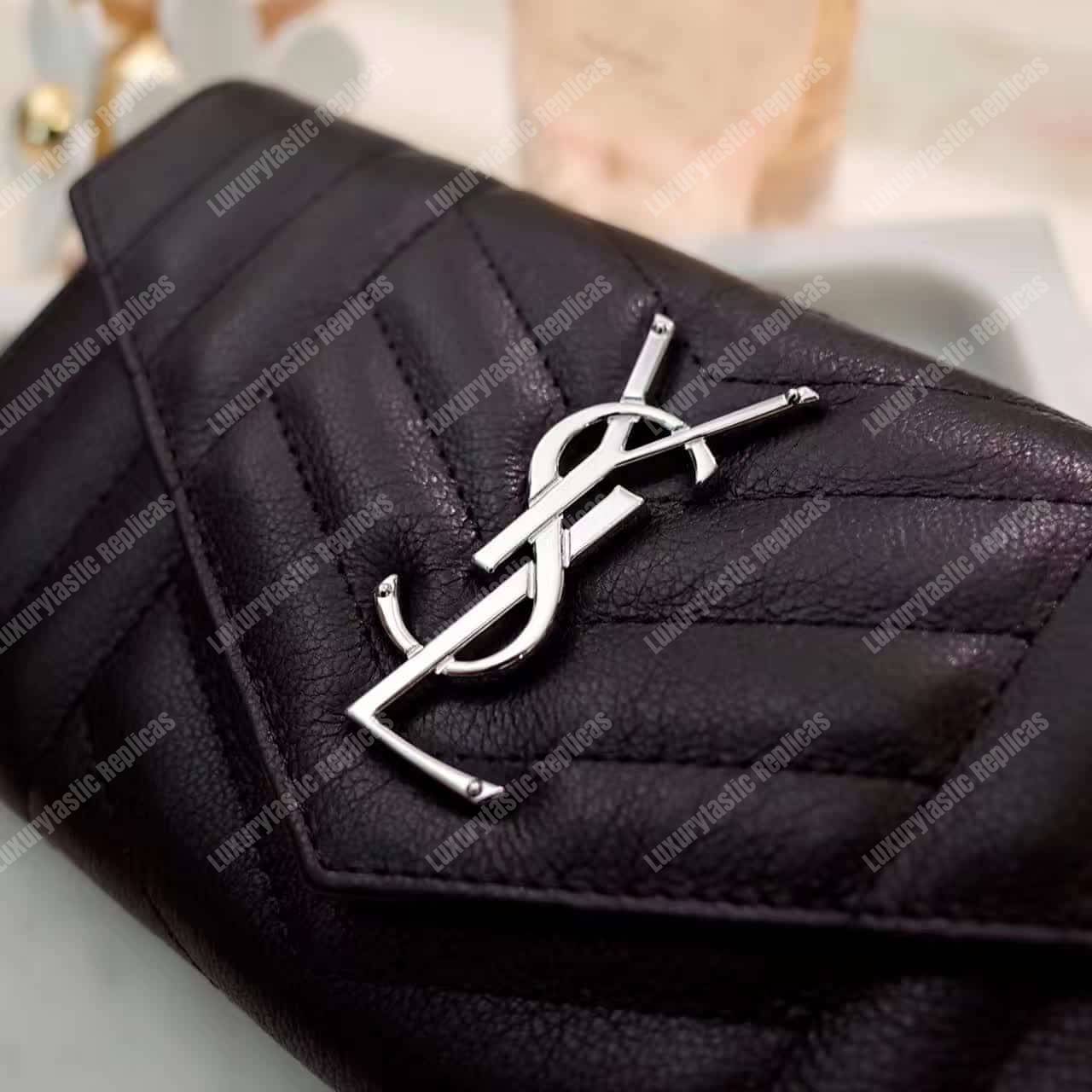 Saint Laurent Monogram Large Flap In Grain De Poudre Embossed Black