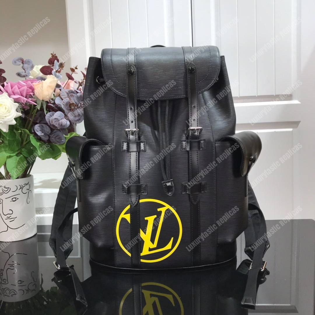 LV Christopher Backpack PM Epi Leather Acid Green Noir