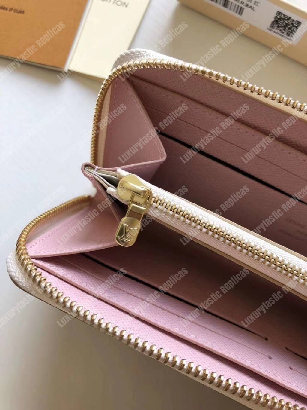 LV Clemence Wallet Damier Azur Canvas Rose Ballerine