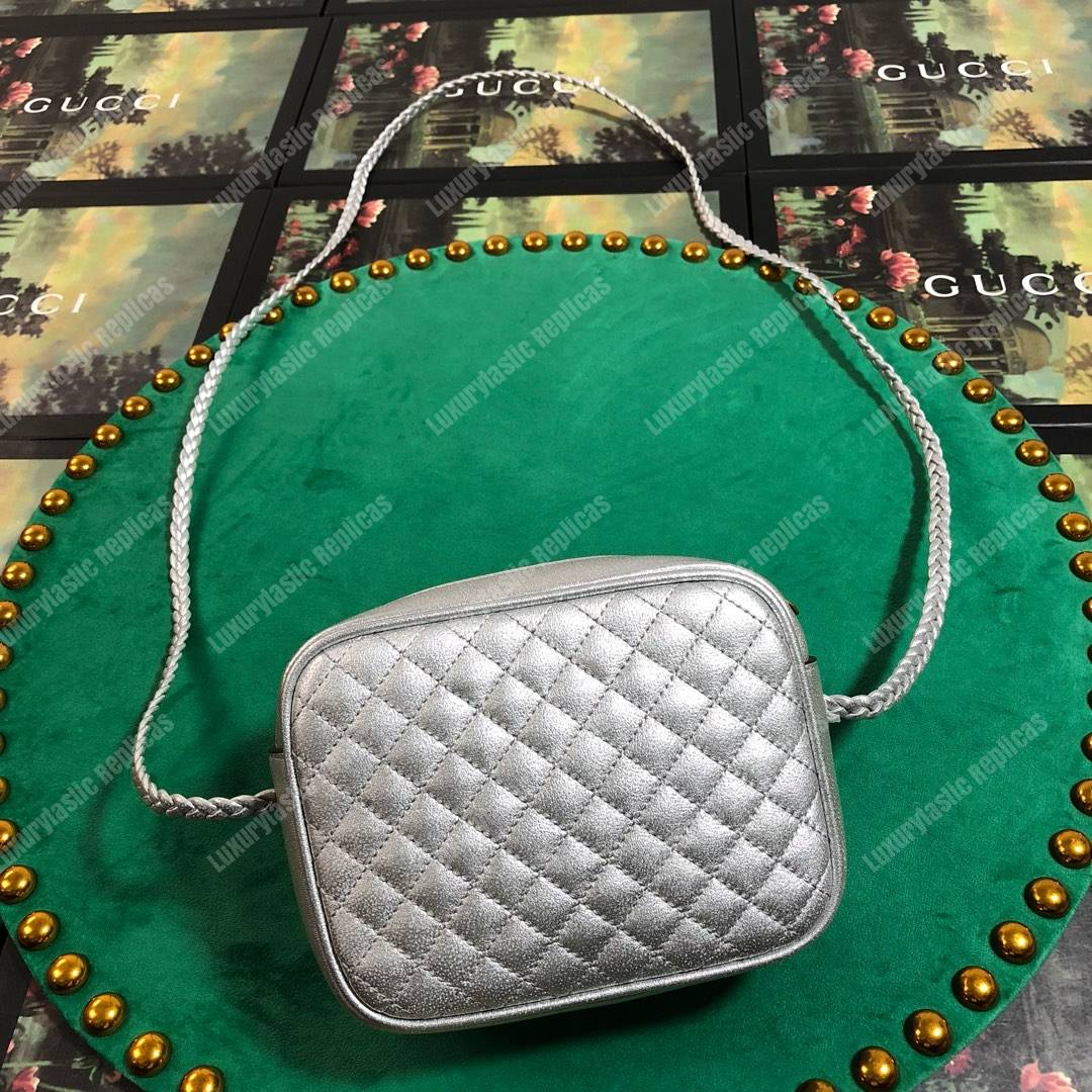 G*u*i mini laminated leather bag silver
