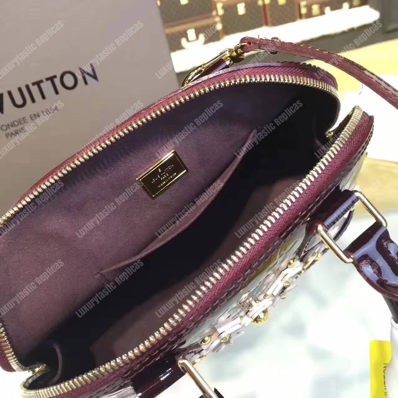 LV Alma BB Tote Bag Monogram Vernis Amarante