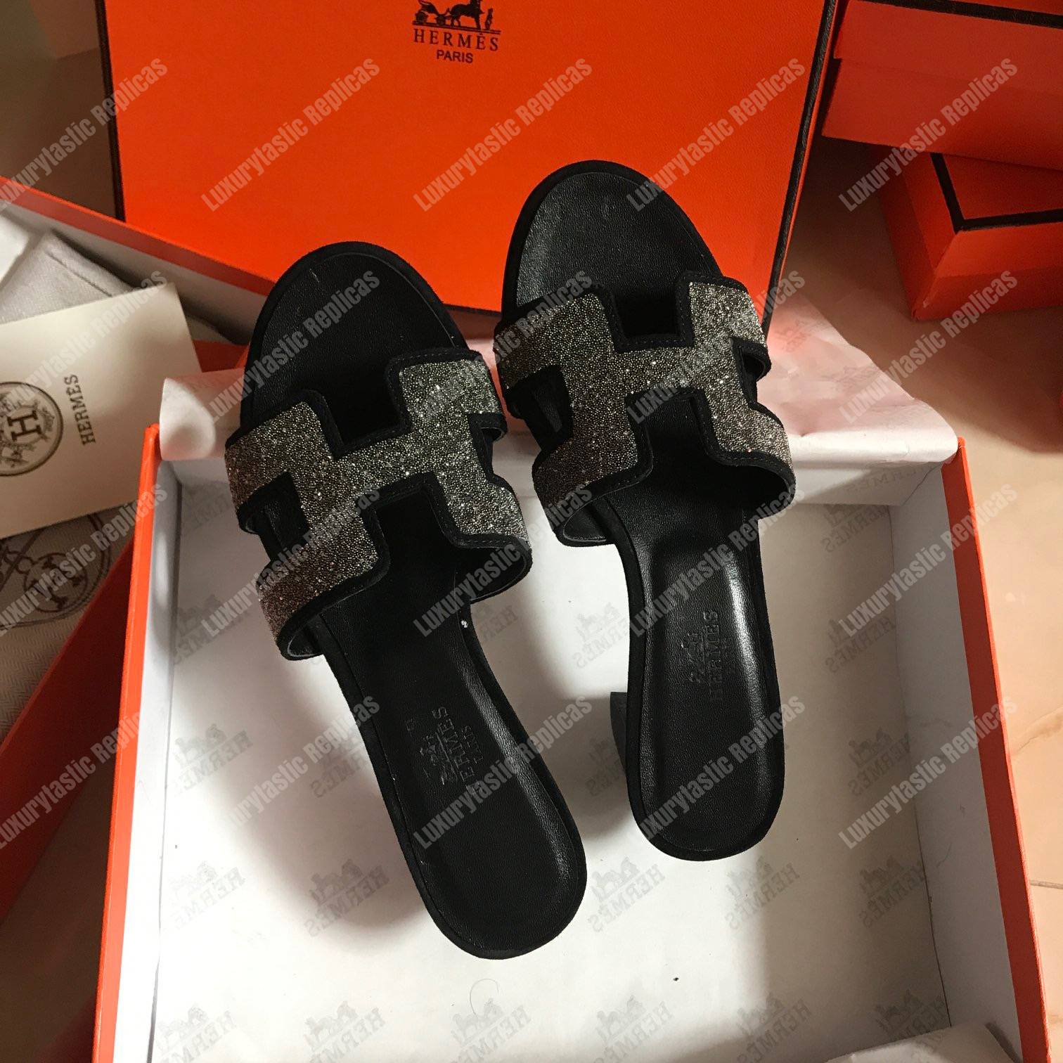 H**mes oran sandal suede goatskin black