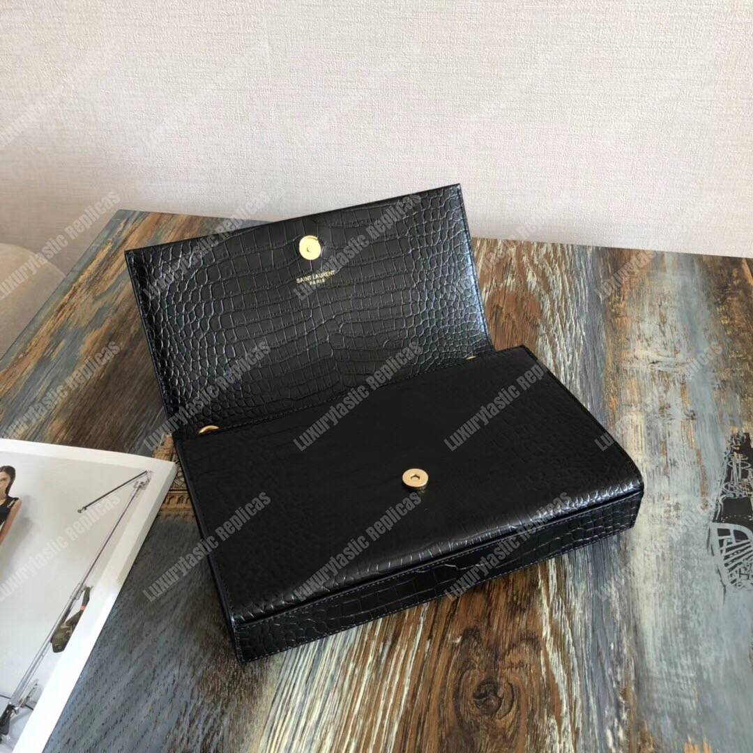 Saint Laurent Medium Kate Tassel Chain Bag Black Crocodile