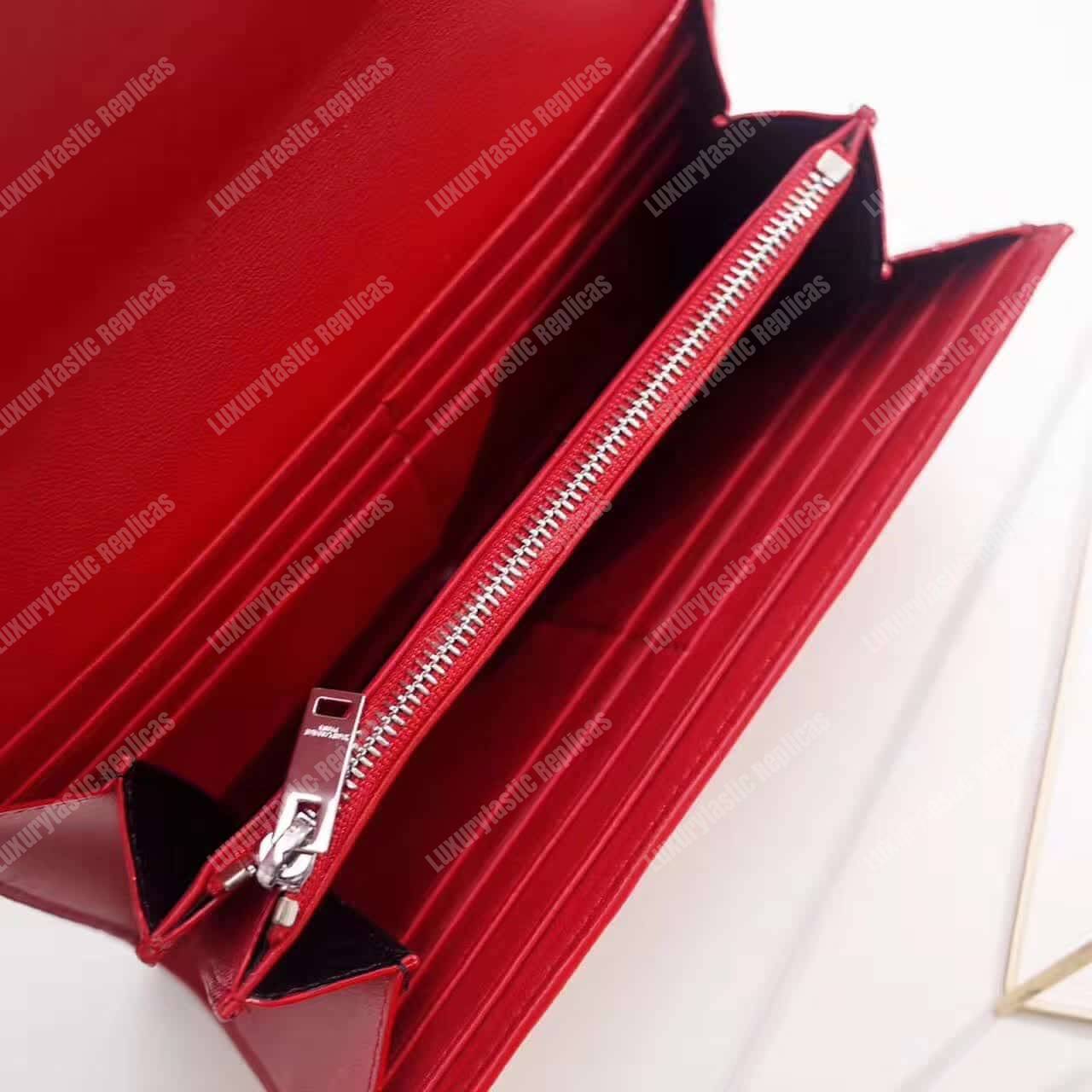 Saint Laurent Large Flap Wallet In Red Crocodile Embossed Shiny