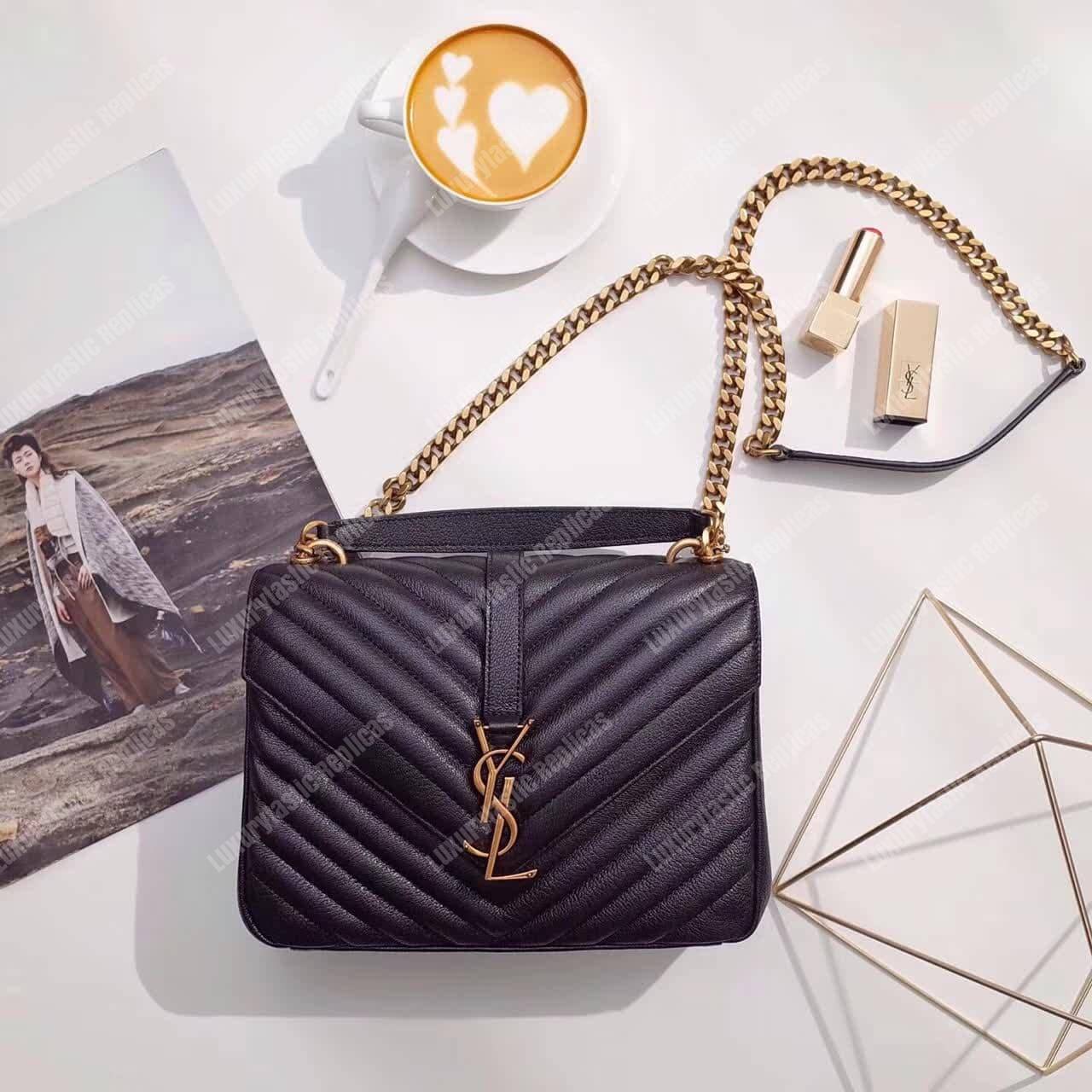 Saint Laurent Classic Medium College Monogram Black Gold-Toned