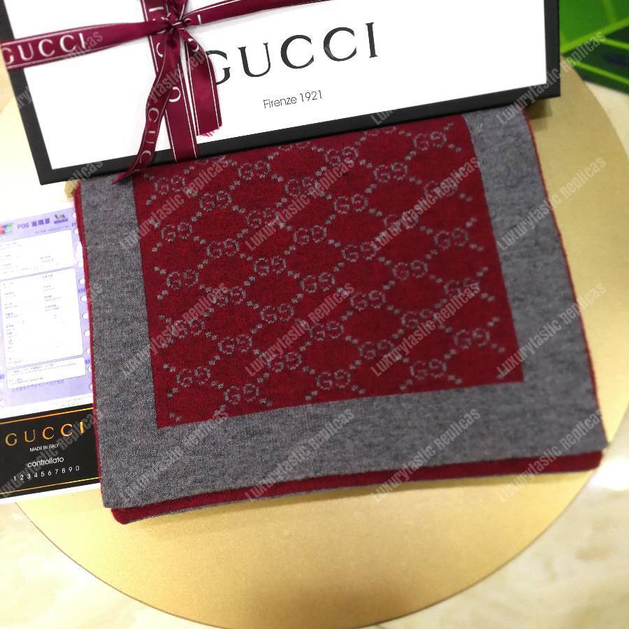 G*u*i monogram gg wool scarf grey red