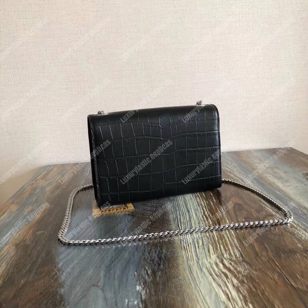 Saint Laurent Kate Small With Tassel Black Crocodile