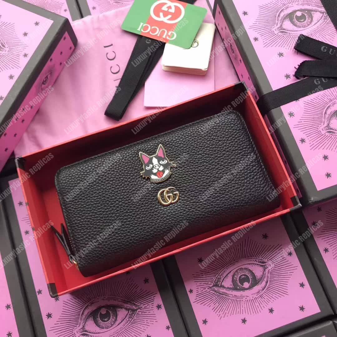 G*u*i leather zip around wallet with bosco in black