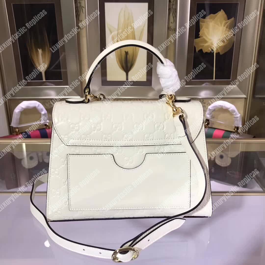 G*u*i padlock small signature top handle bag white