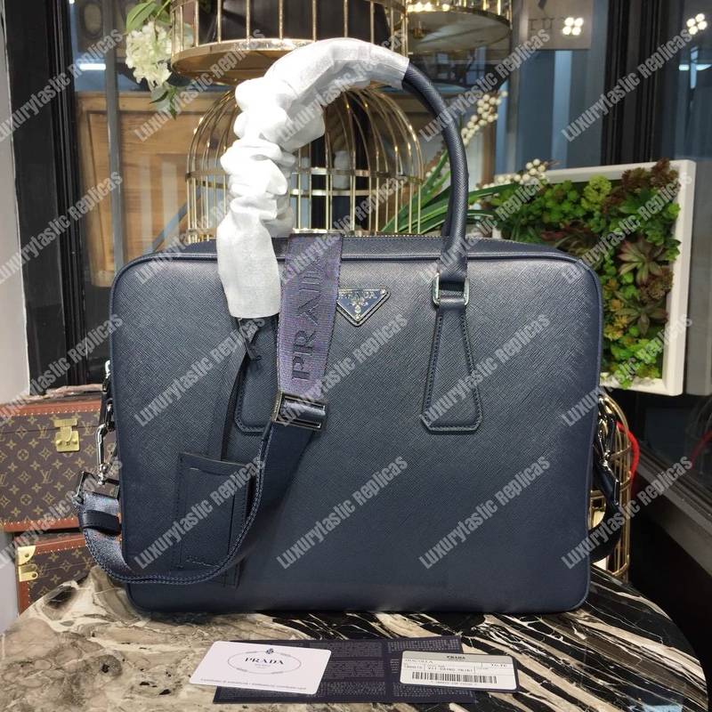 Pra*a leather briefcase navy blue