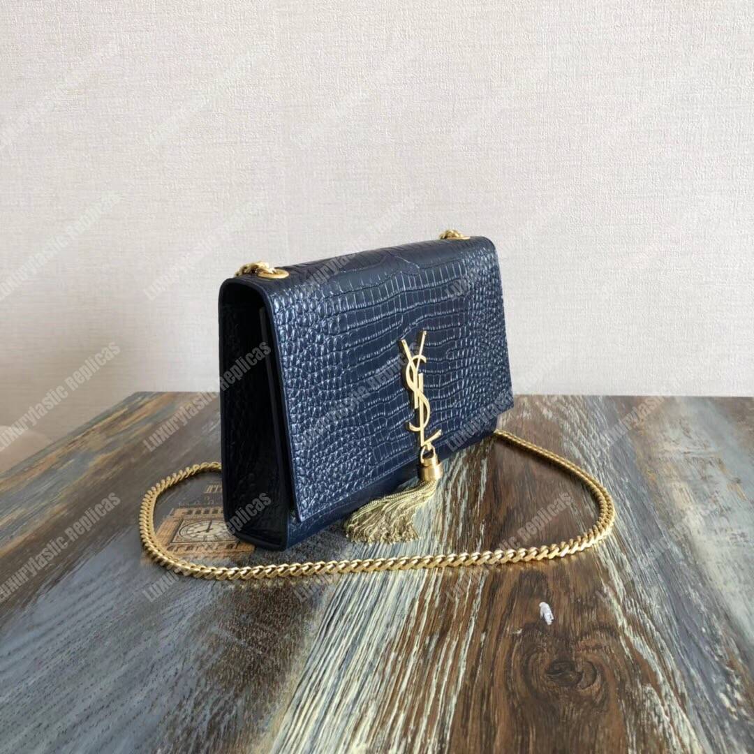 Saint Laurent Medium Kate Tassel Chain Bag Navy Crocodile
