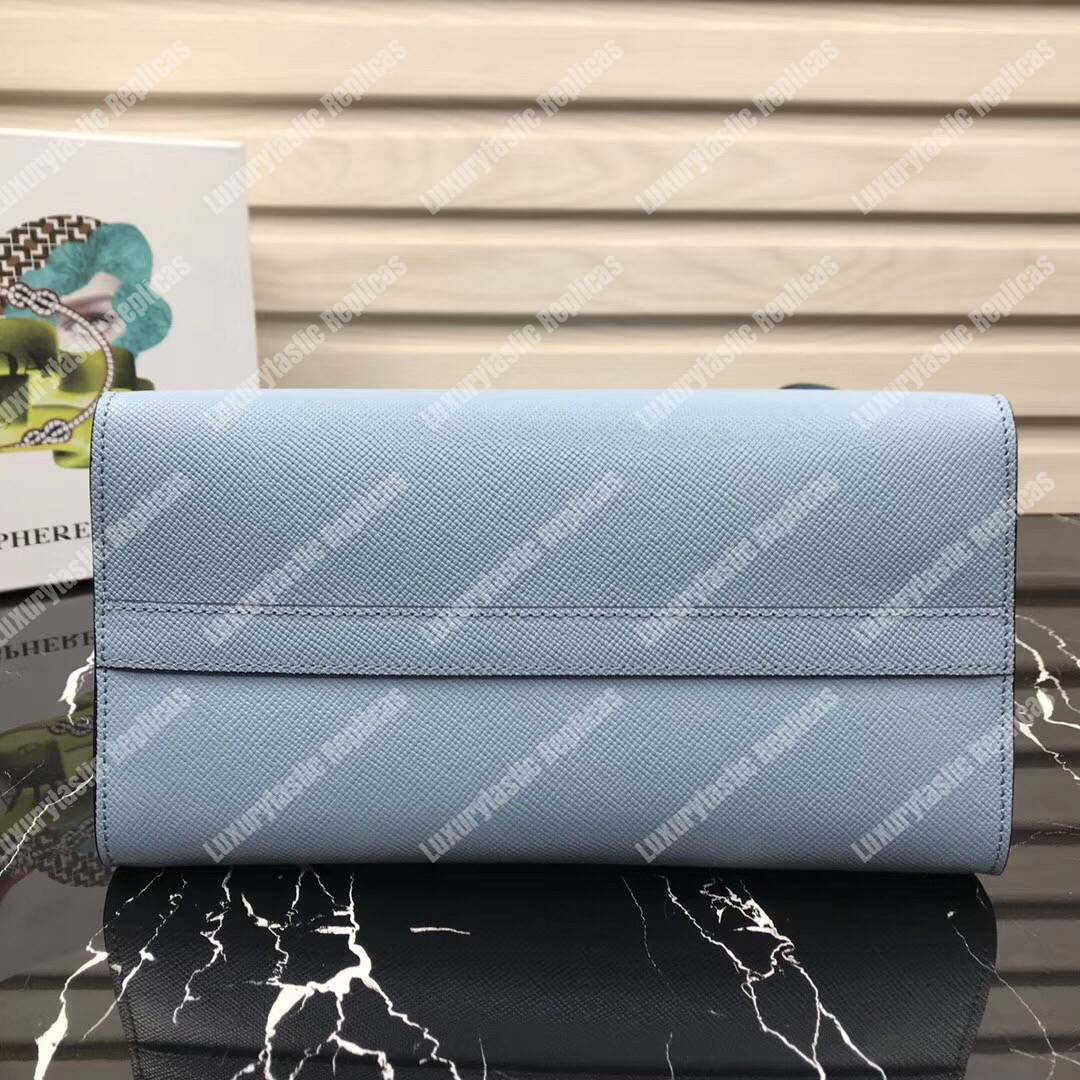 pra*a monoCh*0me saffiano leather bag light blue