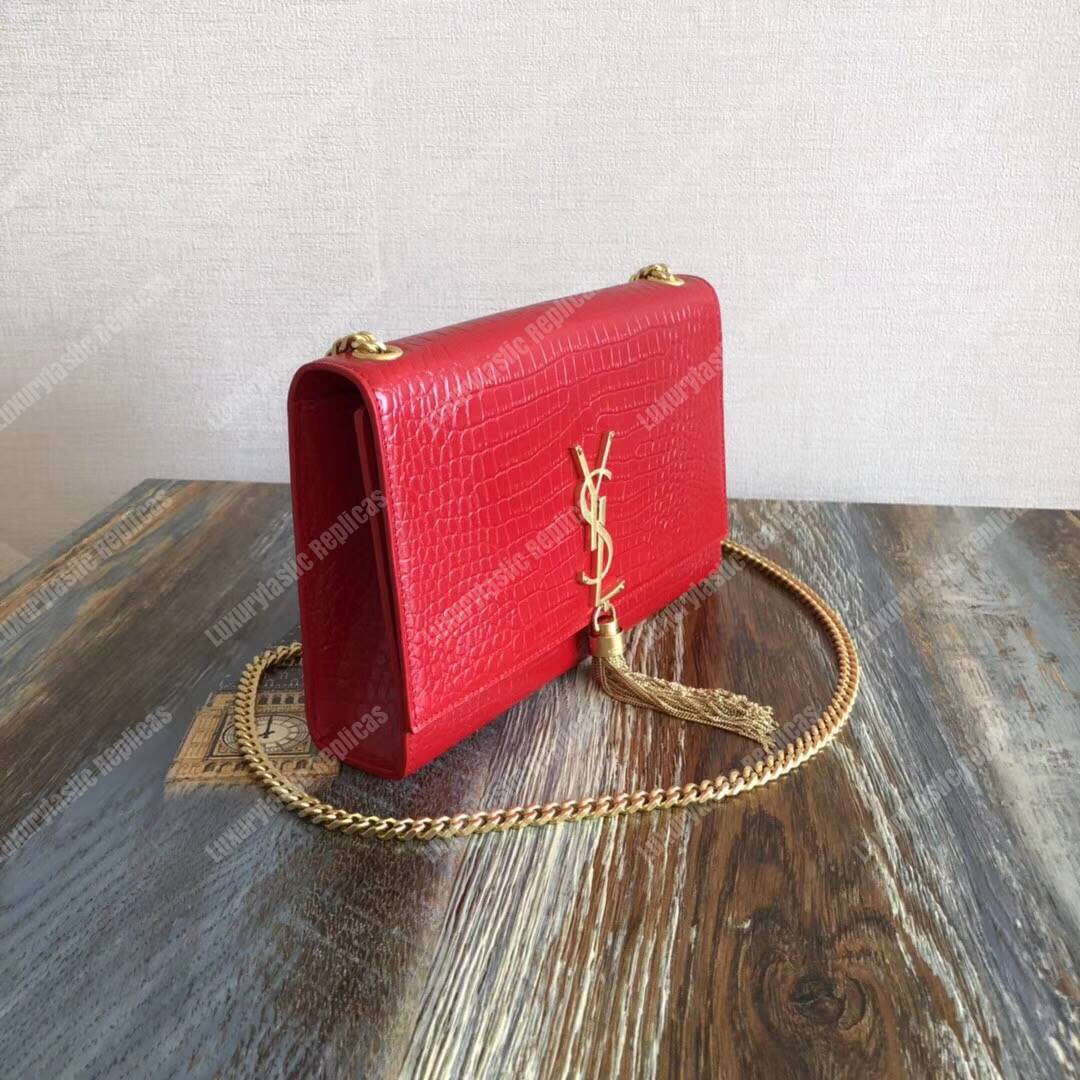 Saint Laurent Medium Kate Tassel Chain Bag Red Crocodile