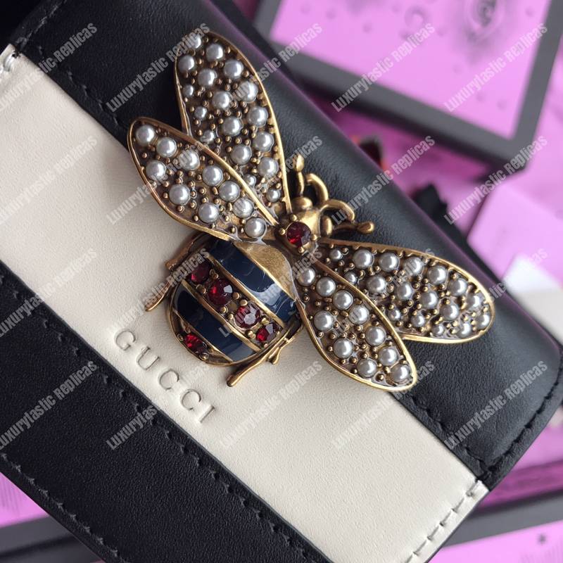 G*u*i queen margaret leather card case wallet black white