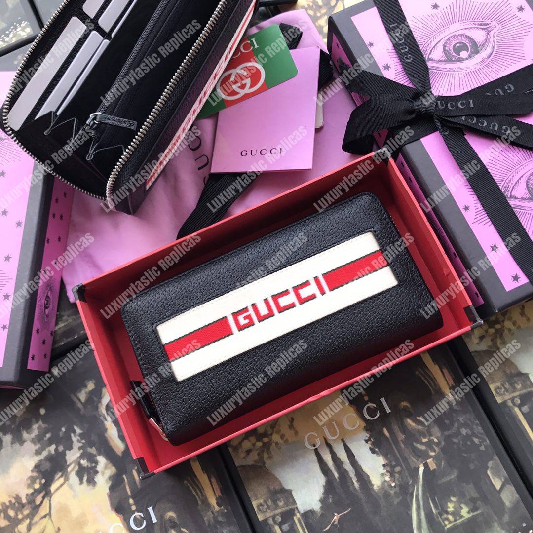 G*u*i stripe zip around leather wallet black