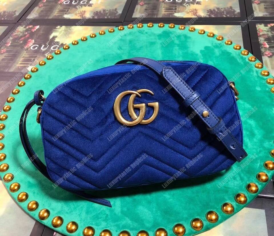 G*u*i gg marmont velvet small shoulder bag blue