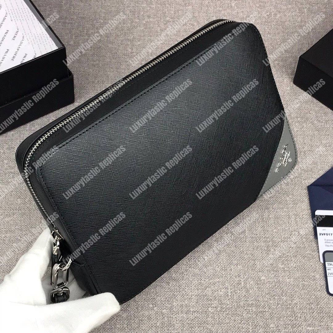 Pra*a saffiano leather men’s bag black / grey