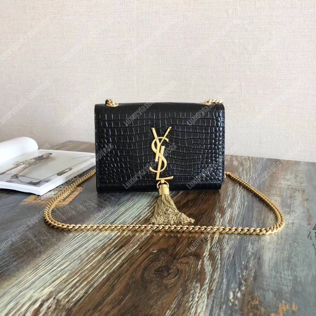 Saint Laurent Classic Small Kate Monogram Black Crocodile