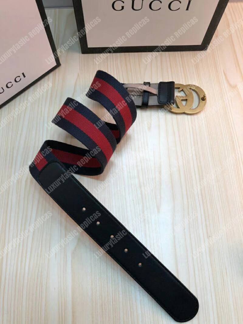 G*u*i nylon web belt with double g buckle blue and red