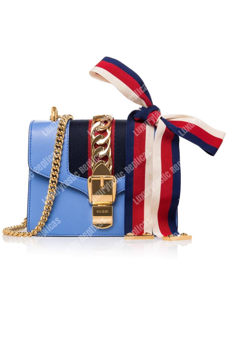 G*u*i sylvie leather mini chain bag light blue