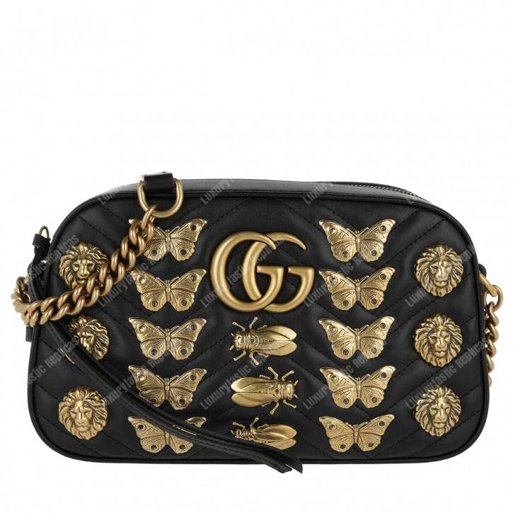 G*u*i gg marmont animal studs shoulder bag black