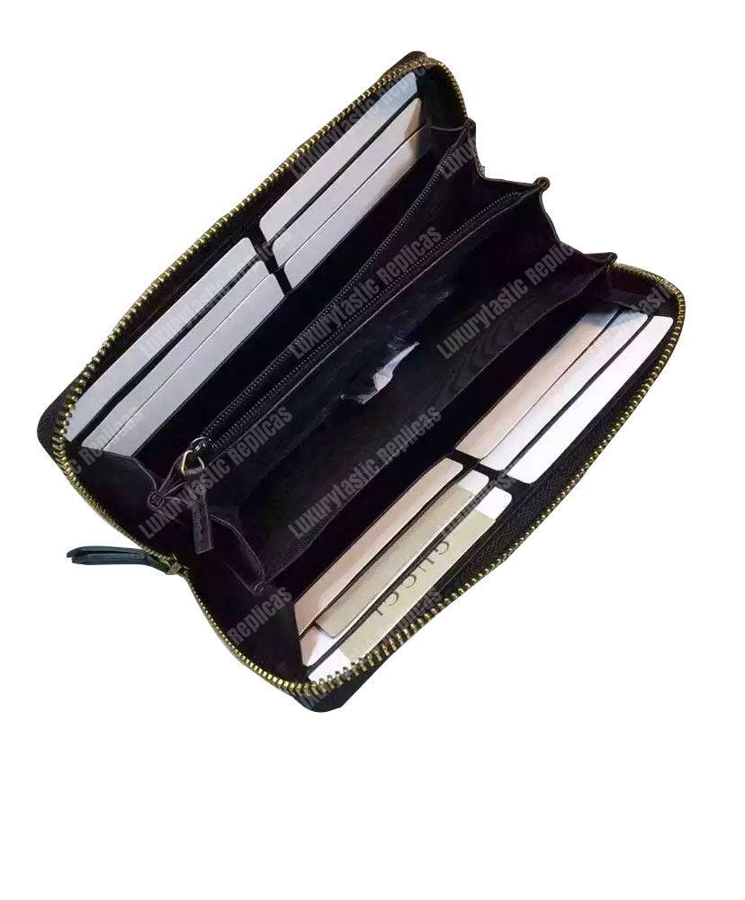 G*u*i bee embroidered zip around wallet black