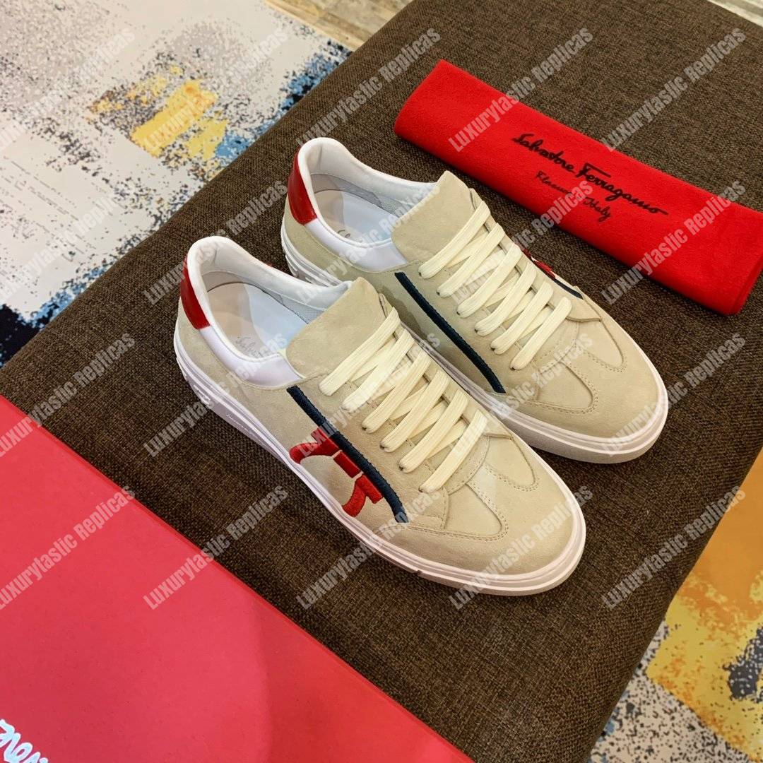Salvatore Ferragamo Gancini Sneaker Pearl/Red/White