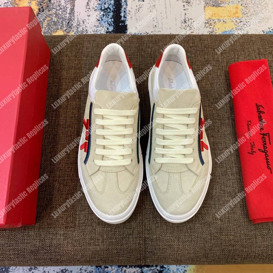 Salvatore Ferragamo Gancini Sneaker Pearl/Red/White