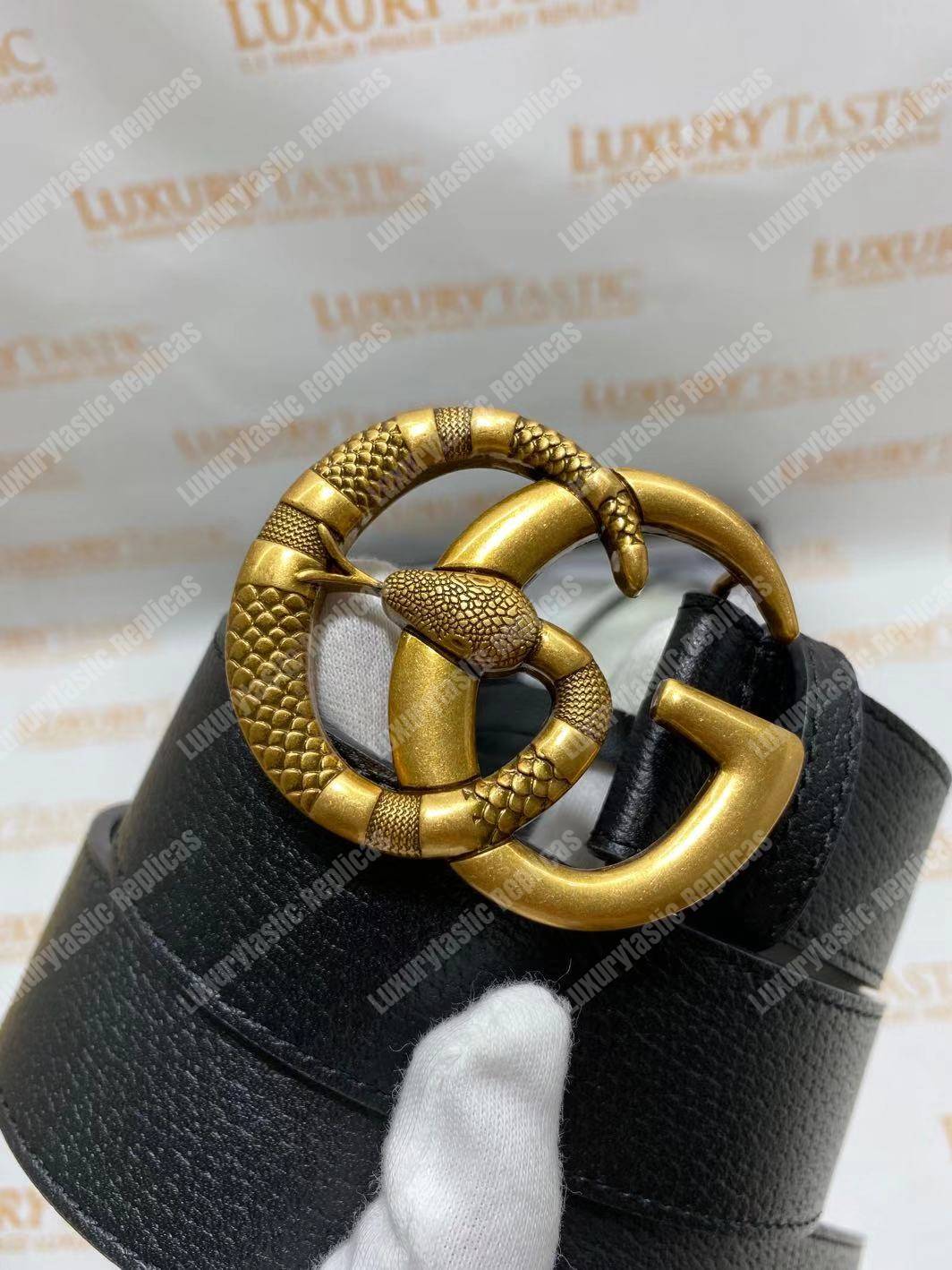 G*u*i leather belt with double g buckle with snake