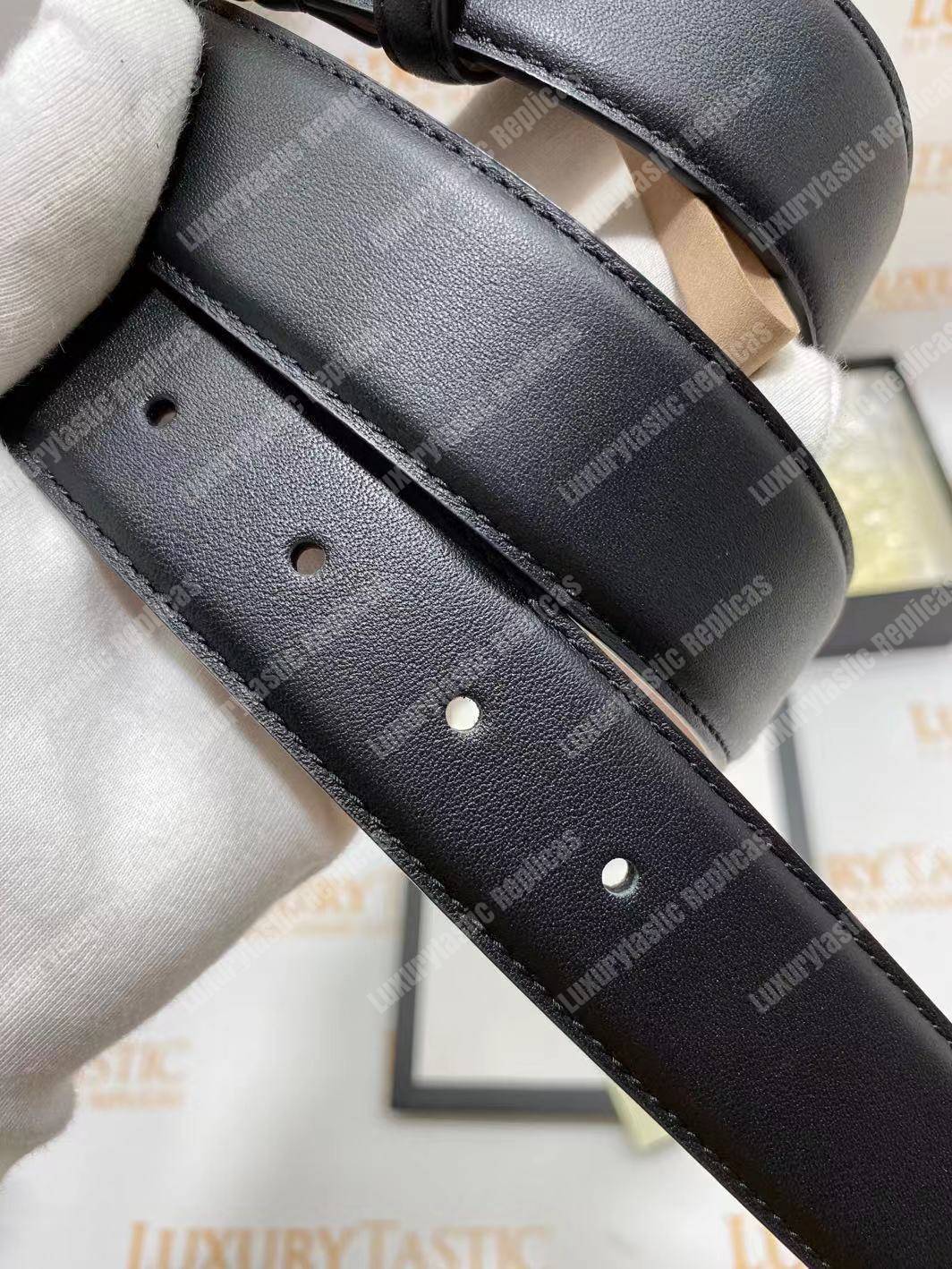 G*u*i leather belt with crystal double g buckle