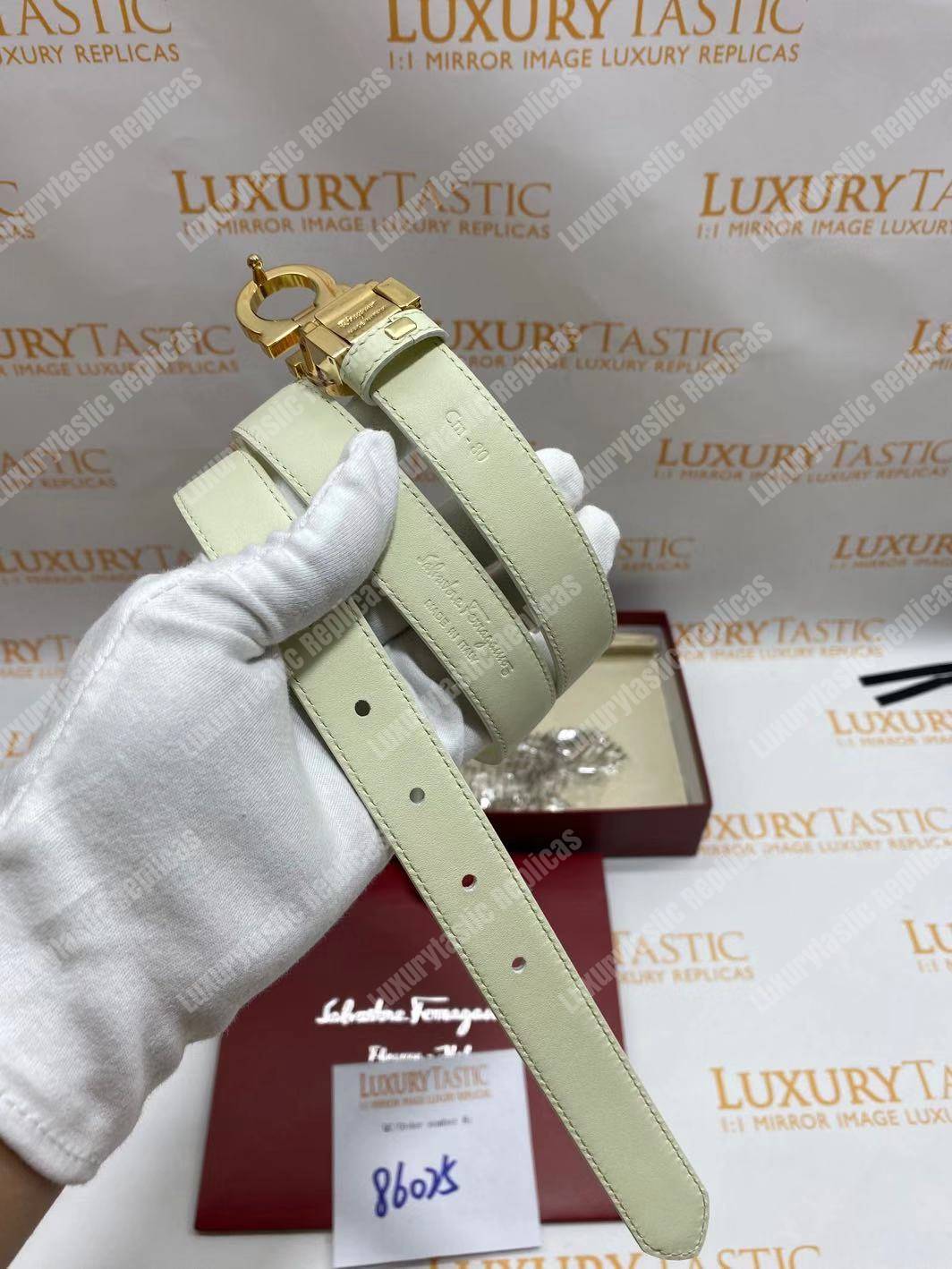 Salvatore Ferragamo Adjustable Gancini Belt White