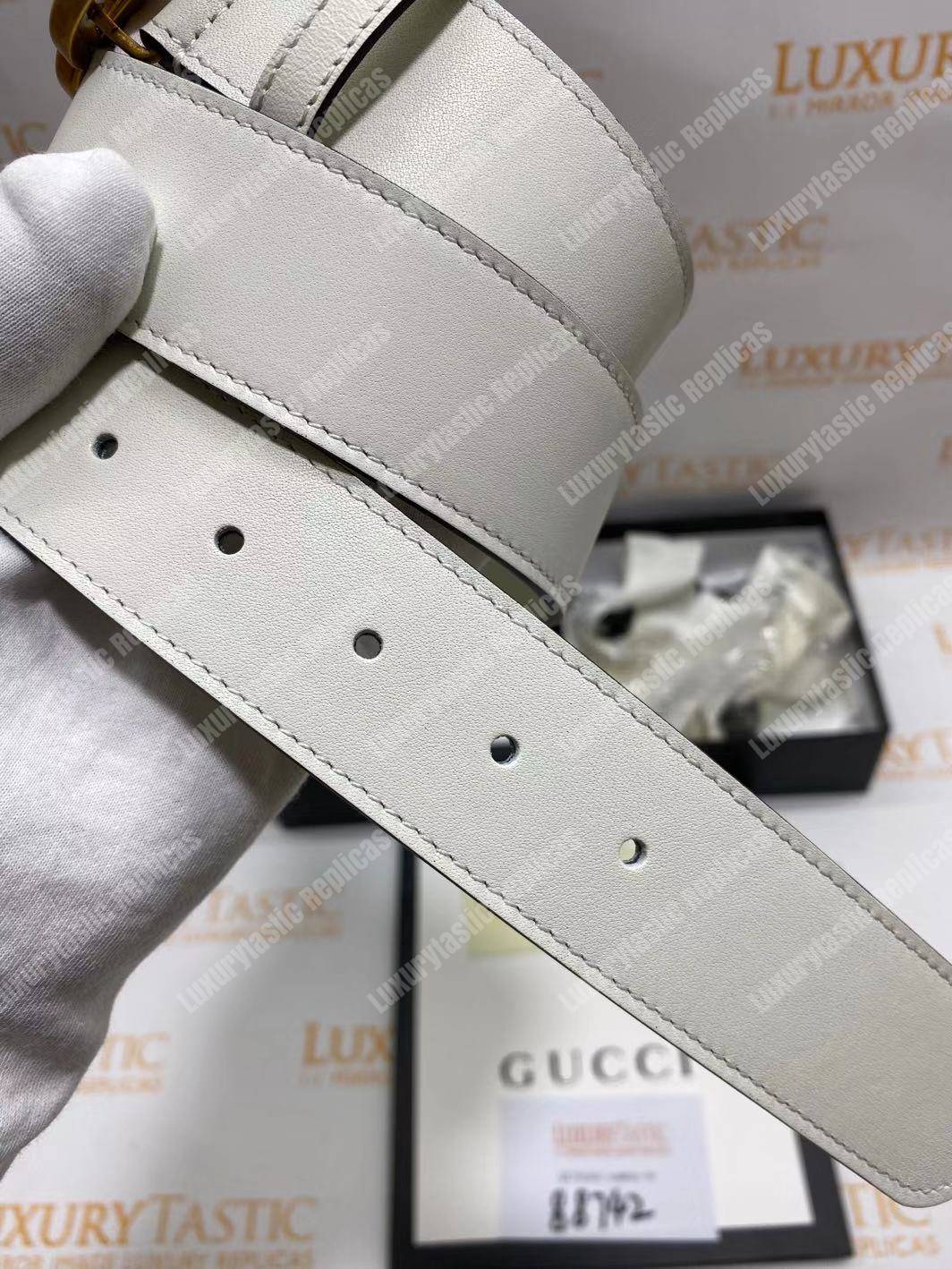 G*u*i leather belt with double g buckle white