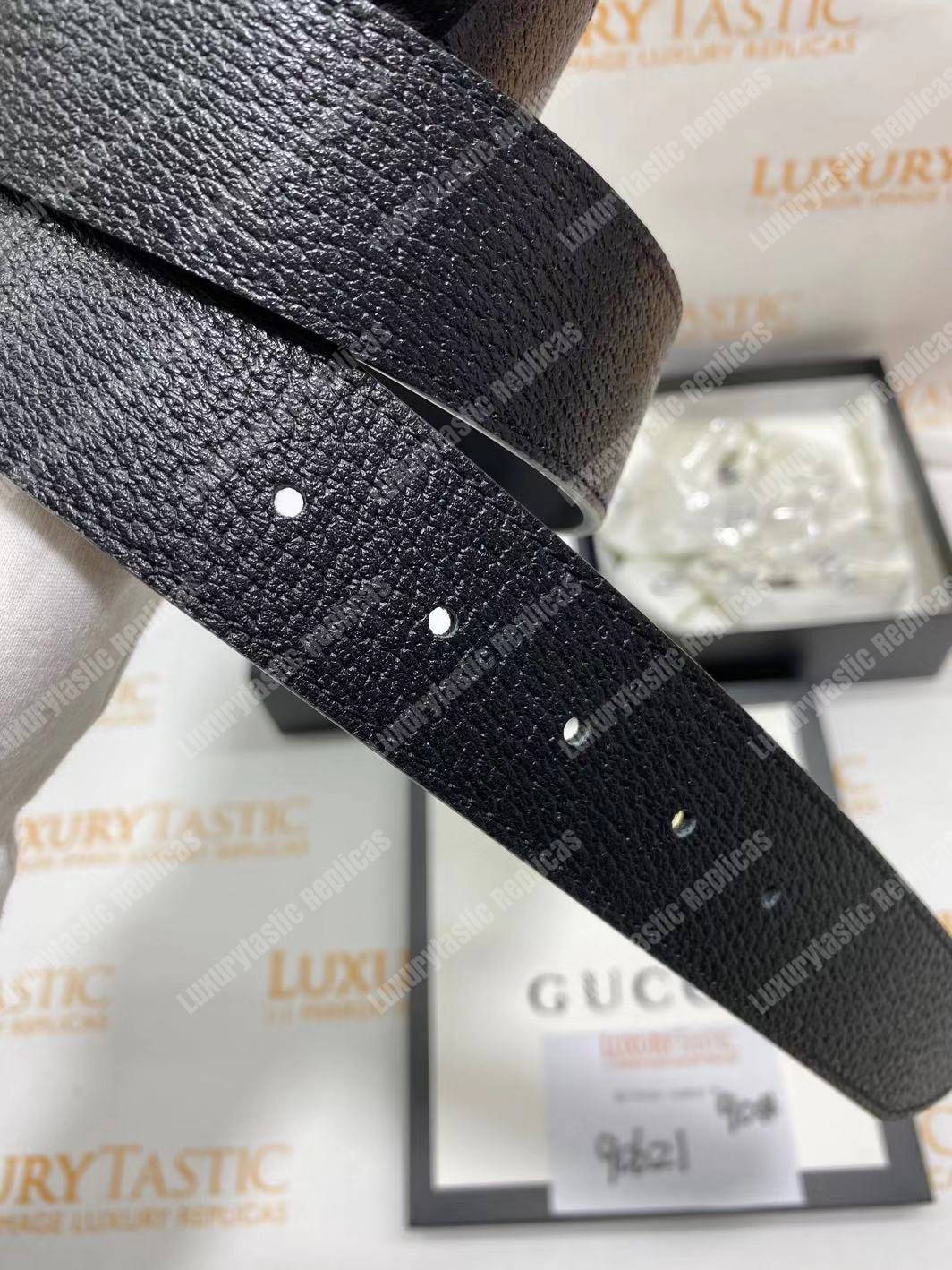 G*u*i leather belt with silver double g buckle