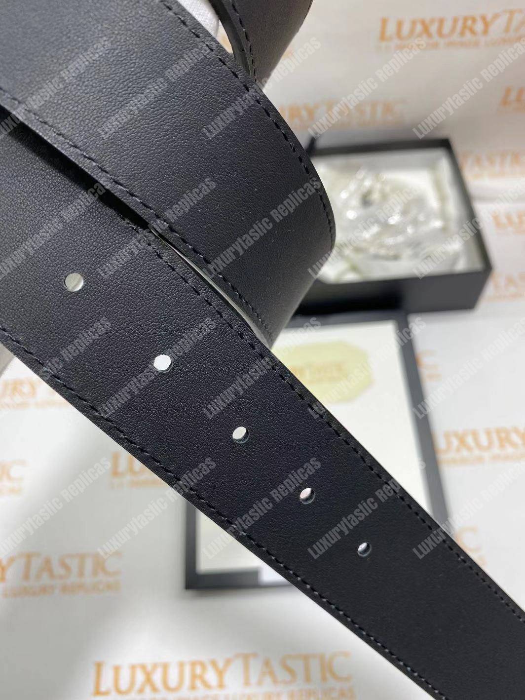 G*u*i leather belt with silver double g buckle