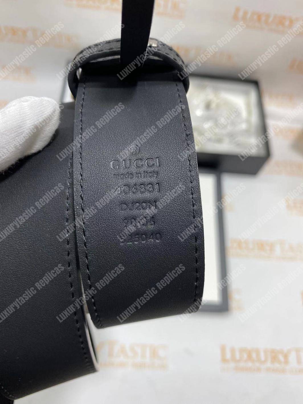 G*u*i leather belt with silver double g buckle