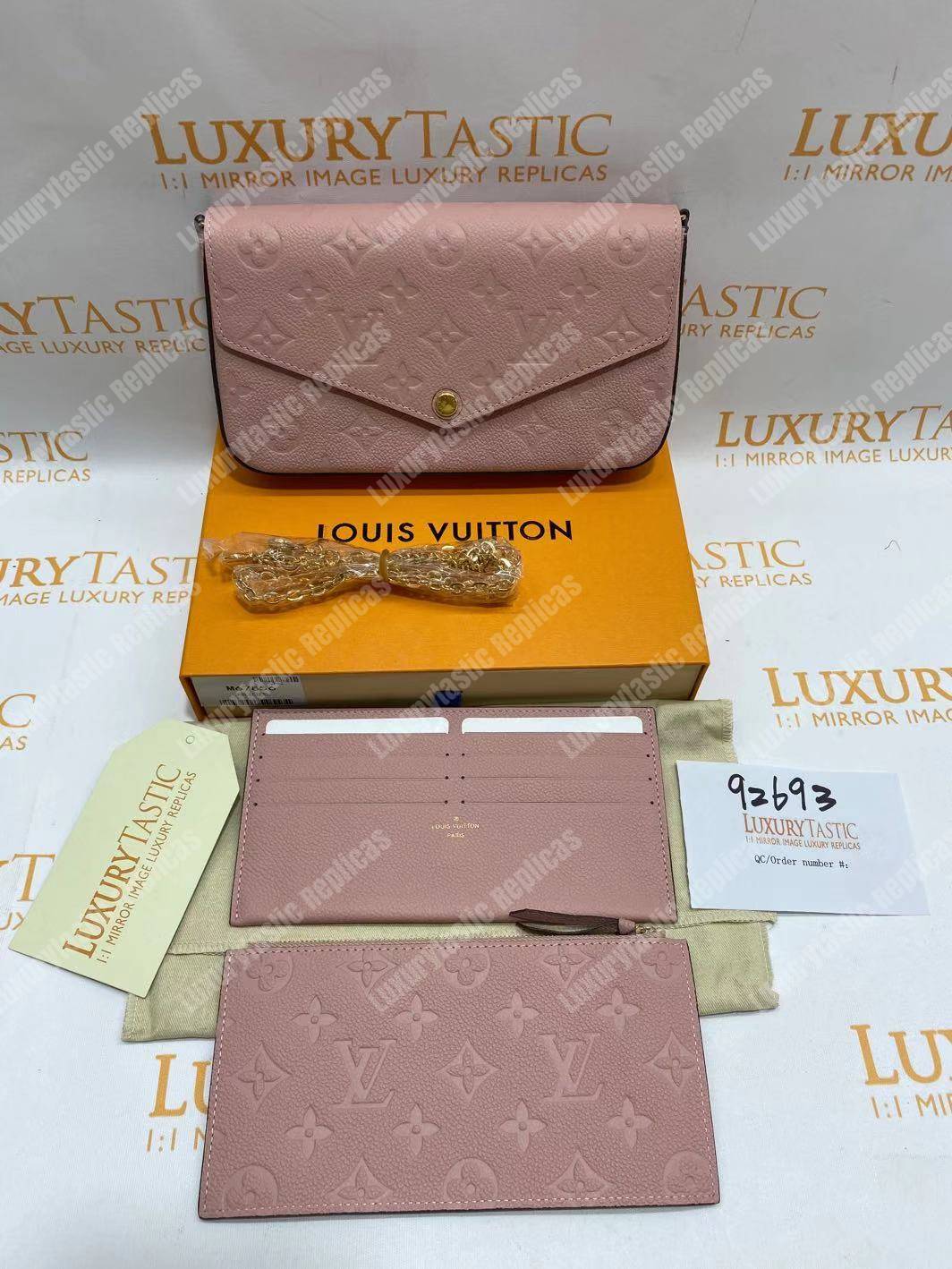 LV Pochette Felicie Monogram Empreinte Leather Rose Poudre